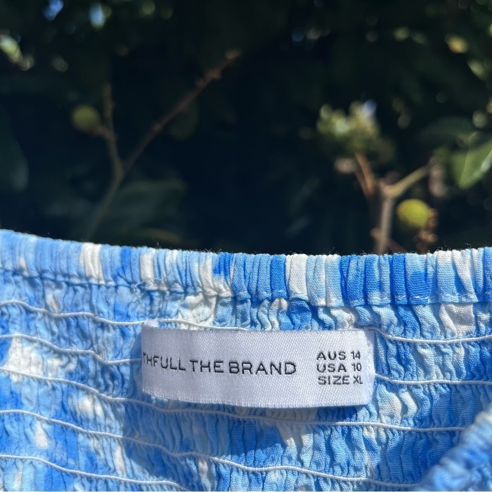 FAITHFULL THE BRAND blues watercolor abstract floral ruched puff sleeve mini - Picture 6 of 7